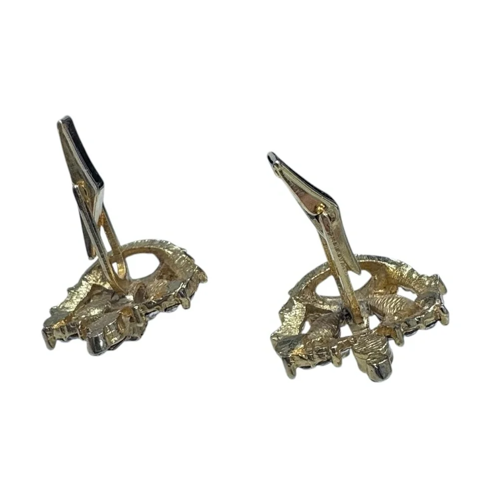 ROYAL CROWN RED AND CLEAR CRYSTAL GOLD TONE CUFFLINKS
